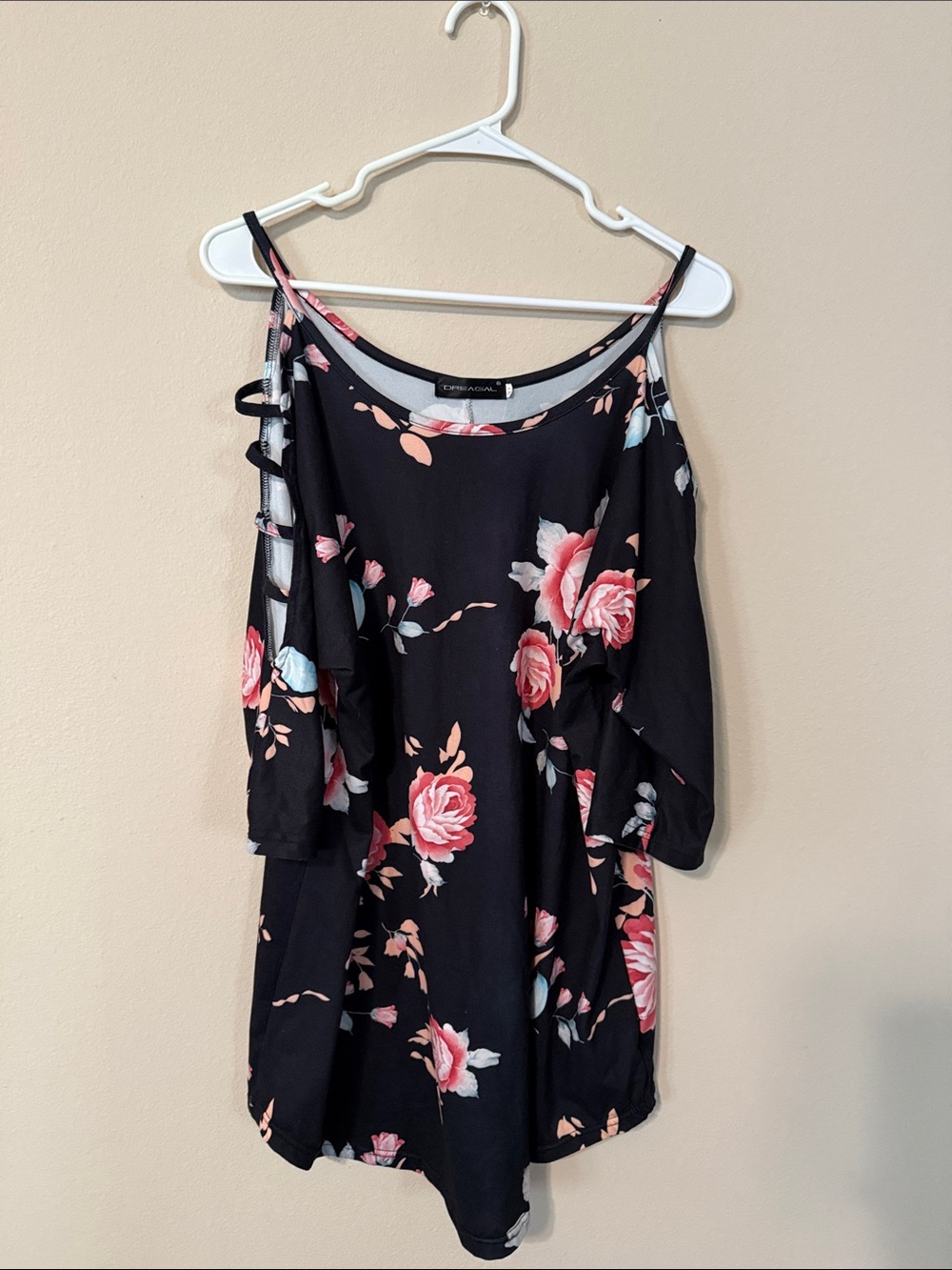 Coldwater Creek Black Floral Cold-Shoulder Blouse